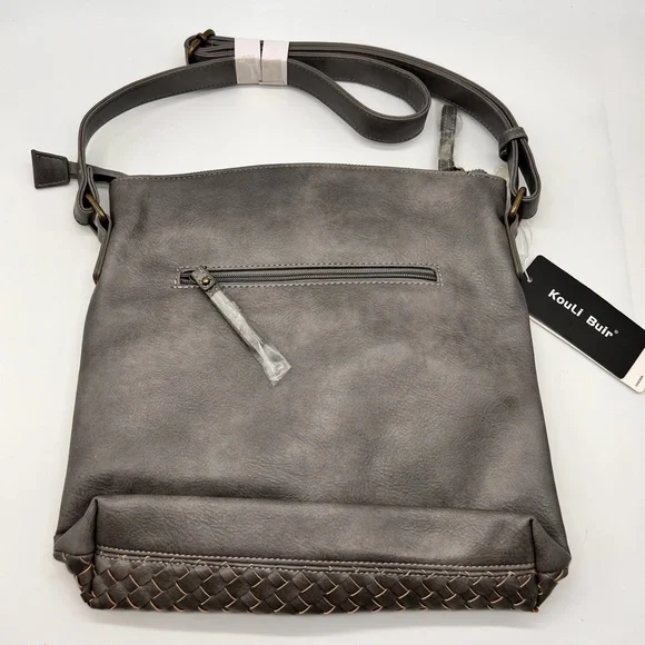 Kouli Buir Gray Large Crossbody Shoulder Handbag Faux Leather Multi Pocket NWT - Picture 3 of 7